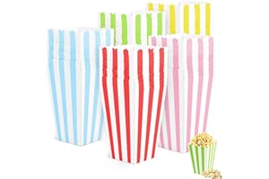 TDUNSYA 50 Stück Popcorn Tüten Klein Popcorntüte, Papier Popcornbecher, 5 Farben Popcorntüten, Gestreifte Popcorn Box Candy Container für Kino, Familienfeier, Geburtstagsfeier und Übernachtungsparty