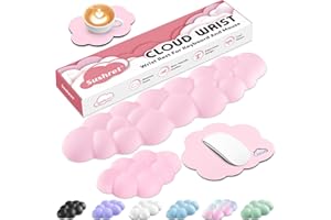 Sushret Memory Foam Cloud Wrist Rest Keyboard Set, 4-in-1: Ergonomic Keyboard Wrist Rest & Mouse Pad, Non-Slip for Office, Gaming and Home Office, Pink