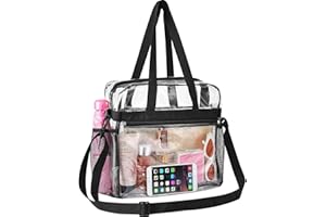 BOOCOOBERG Clear Bag,Stadium Approved Clear Purses For Women Adjustable Shoulder Strap, Concert Bag For Sports Events Game Day,Transparent Bag for Concerts Sports Events Festival (Large Black)