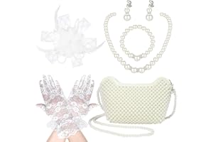 BTHRORO Zestaw akcesoriów do Pierwszej Komunii Świętej dla dziewcząt, torebka z koralikami z rękawicą komuniową, naszyjnik, bransoletka, kolczyki, akcesoria do włosów na komunię świętą, prezent z