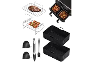 SOSALUK Accessoires Air Fryer 8PCS - Accessoires de Friteuse à Air pour Ninja Foodi Dual AF300EU, AF400EU, AF500EU - Airfryer Accessoires pour Friteuses de 7,6L/9,5L/10,4L