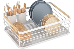 Dreamhigh® Egoutoire Vaisselle Cuisine, Egouttoir Vaisselle sur Evier avec Porte-ustensiles et Bac D'égouttement, Plateau Étendoir pour Évier Cuisine, pour Une Famille de 3-5 Personnes