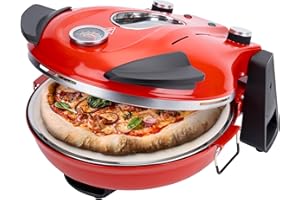 ‎KLAMER KLAMER Pizzaofen elektrisch, Pizza Ofen mit ⌀ 31cm, 1200W, 400°C, abnehmbarer Keramik Pizzastein, 5 Temperaturstufen, 15 Minuten Timer, Inkl. 2x Pizzaschieber