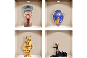 ^RTERBY'S Adesivi 3D Parete Muro - Nicchia Mensola Mobile a Giorno - Magici da Muro in Vinile Satinato Opaco HD - Fai da Te - Set da 4-30x30 cm - Made in Italy (Con Faretti, 003 Vasi Egiziani Statue Gatto 2)