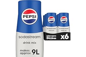 SodaStream Flavours Pepsi Sparkling Drink Mix, Soda & Fizzy Drink Maker Concentrate, Original Recipe, Just Add Sparkling Water, Official Cola x SodaStream Syrup - 6 x 440ml Multi Pack