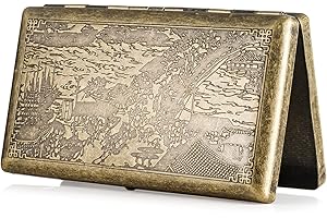 OHAODUO Metalowa papierośnica w stylu vintage, dla kobiet i kobiet, antyczna papierośnica na 100 mm, wąska, 20 papierosów, ze stali nierdzewnej, smukła, z pudełkiem prezentowym (qing)