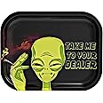 UkGlass Alien Rolling Tray - Metal Rolling Smoking Tray - Funny Cartoon Rolling Tray - Essential Smoking Accessories Kit