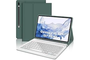 IVEOPPE Funda con Teclado Samsung Galaxy Tab S8 Plus, Teclado Samsung Tab S7 Plus, Teclado Español Ñ Bluetooth Inalambrico Desmontable para Samsung Tab S7 FE 12.4", Verde Scuro