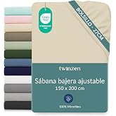 Twinzen Microfibre Fitted Sheet 150x200 Beige Height 25 cm | Soft to the touch &middot; Breathable &middot; Quick Dry &middot; Easy to care &middot; Wash