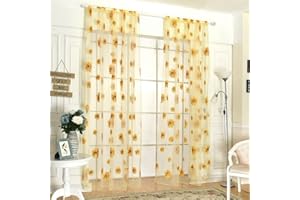 BEBESTER Window Sheer Curtains - Sunflower Printing Curtain Panel Set with Rod Pocket Rich Light Filtering Decorative Voile Window Drapes for Bedroom, Living Room, Kitchen (2 Panels,39.4 x78.7inch)