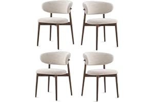 QARIDO Juego de 4 sillas de comedor modernas de mediados de siglo, sillas de comedor de madera maciza con cojín de lino y respaldo curvo, sillas de cocina tapizadas para sala de estar y cocina (4, nogal)