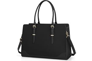 IGOLUMON Torebka damska, torba na zakupy, duża, damska, czarna, torba na laptopa 15,6 cala, skóra PU, torba robocza, torba na ramię, do pracy, szkoły