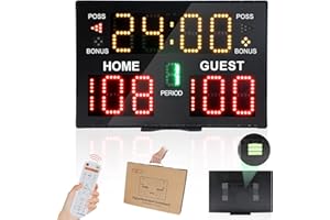Ousmile Basketball Scoreboard with Timer Clock, Digital Scoreboard with Remote, Portable Battery Powered Electronic Scoreboard for Baseball/Tennis/Soccer/Ping Pong Games