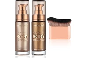 ‎HILARECO PHOERA Körper schimmer öl, Bronzer, Body Glow Highlighter Luminizer mit Make-up-Pinsel, Selbst bräunungs lotion(101+103/ Roségold + Glitzernde Bronze)