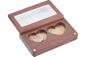 ‎PH PANDAHALL PandaHall Doppelherz-Ringbox, Rustikaler Ringträger Mit Einfachem Gehäuse Gravierter Holzkissenringhalter Für Hochzeit, Verlobung, Valentinstag, 3.7x2.4x0.8/9.4x6x1.9 cm