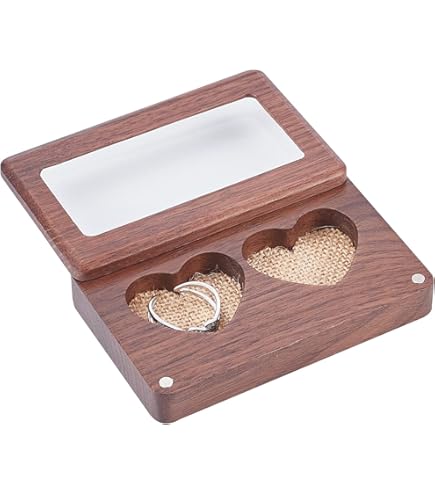 Spldsun 2 Pezzi Scatola per Anelli di Nozze in Legno, Mini Scatola per Anelli Rotonda in Legno, Scatola per Fedi Nuziali con Incisione, per Matrimonio, Regalo Nozze