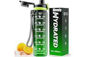 Mevoly Botella Agua, 1 Litro Botella Agua Gimnasio sin BPA con Marcador de Tiempo, Plastico Botella de Agua Deportiva Motivacional, Cantimplora 1L para Gym, Colegio, Bicicleta