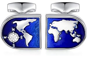 HONEY BEAR World Map Cufflinks - Stainless Steel for Mens Shirt Wedding Business Gift Blue