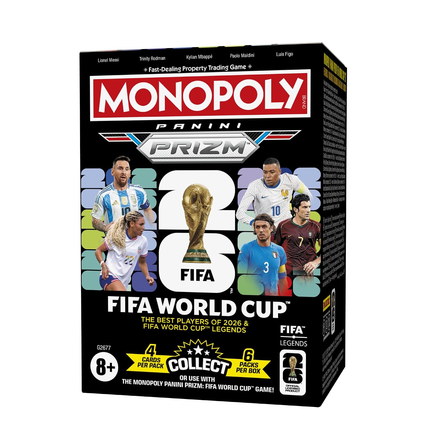 Monopoly Panini Prizm: Copa Mundial de la FIFA, Caja de Cartas de coleccionables | Estrellas Actuales y Leyendas de la Copa Mundial DE LA FIFA | Regalos para los Fans del fútbol