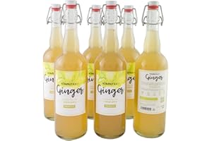 KOMBUTXA BEBIDA TE KOMBUCHA ORGANICA - Confezione da 6ud di 750ml | Sapore Zenzero e mela | Bevanda Energetica al Tè Fermentato Biologico | Senza Zuccheri Aggiunti