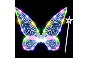 Goenb Ali Di Fata Luminose, Ali Di Fata Donne Adulte Bambini Ragazze Led Ali Di Fata Campanellino Ali Di Fata Costume Di Fata Donne Illuminare Le Ali Di Farfalla per Halloween Cosplay Them Party
