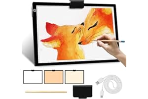 JUSONEY Light Box, A4 Rechargeable Light Pad with 3 Colors Temperature Stepless Brightness LED Light Box for Tracing Diamond Art Painting Sketching
