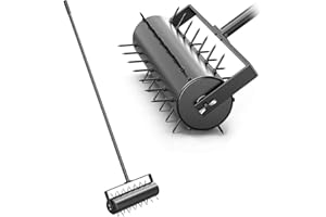 JAOGAUS Aérateur de Pelouse Extérieur, Rouleau Manuel à Pointes avec 3 Niveaux Réglables Télescopiques Poignée en Métal Amovible, Outil de Jardin Robuste pour Gazon De Sol (40 x 10 x 130 Cm)