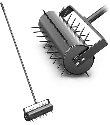 Aérateur De Pelouse Manuel à Rouleau - Poignée Ajustable 135cm, Pointes De 5cm - Capacité De Sable 3,14L
