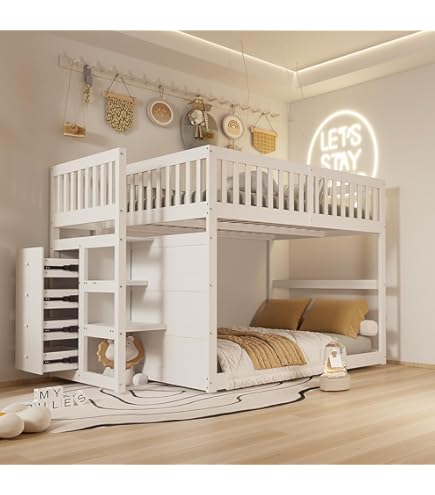 Lit Superposé Enfant 90x200 Avec Lit Gigogne Intégré - Cadre Métal Noir, Sans Matelas