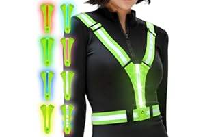 Ainiv Gilet de Sécurité Unisexe, Gilet Réfléchissant Running, Gilet Reflechissant Vélo LED Rechargeable USB-C, Harnais de Reflechissant Réglable pour Jogging, Randonnée, Promener Le Chien