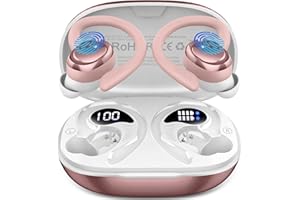 HUPOAF Ecouteurs Bluetooth sans Fil Sport, Écouteur Bluetooth 5.4 HiFi Stéréo, 50H Ecouteurs sans Fil avec 4 ENC Mic, IP7 Étanche Oreillette Bluetooth Running, USB-C Charge Rapide, Écran LED Casque, Or Rose