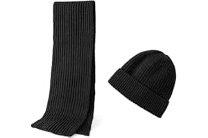 Embouro Wintermütze und Schal aus Merinowolle für Herren, warme Strickmützen, lange Schals für Damen und Herren