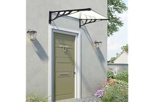 The Fellie Door Canopy Awning Window Door Canopies Outdoor Rain Shelter Cover with Polycarbonate Board for UV Water Rain Resist, Black(120 x 90cm)