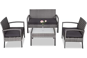 CASARIA Set Salottino da Esterno Polyrattan 4 Posti + Tavolino 3 Cuscini Giardino Aperitivo Grigio