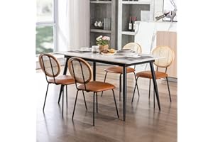 Farini Set of 4 Dining Chair Jaxsen Faux Leather Indoor Kitchen Chair with Rattan Backrest Modern Accent Chairs for Living Room Dining Room,Whiskey Brown