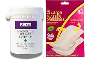 WILOSC Magnesium Sulphate Paste 50g with 5 x Sterile Wound Dressings | Drawing Ointment for Boils, Splinters & Insect Bites | Soothing & Fast-Acting Relief |