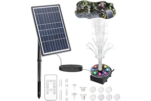 Boadw Fontaine Solaire LED avec Panneau Solaire 7W, Batterie 5000 Mah intégrée, 10 Styles de Fontaine pour Jardin, Bain d'oiseaux et étang