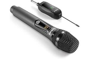 FerBuee UHF Micrófono Inalámbrico Dynamic Micrófono con Receptor y Anillo Antideslizante, Micrófono Inalámbrico, Sistema de Micrófono Inalámbrico para Karaoke, Reuniones
