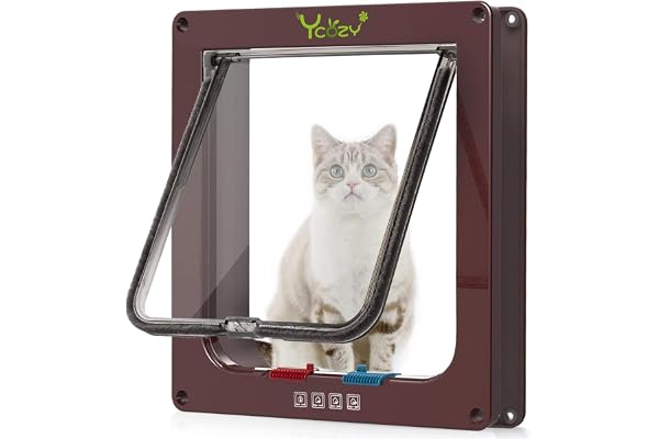 Ycozy Stor Kattlucka Ytterstorlek 25.2 x 23.7cm 4-vägs Låsbar Inomhusdörr för Kattdörr Ytterdörr Väggfönster, Vädertålig Katt