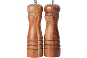 DeroTeno Macina Sale e Pepe, Macinino in ceramica dura e regolabile, Legno di acacia, Altezza 16,5 cm