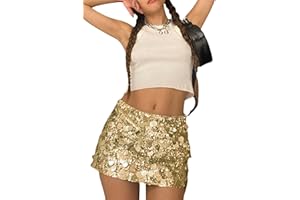 ensswliz Sequin Skirt for Women Sparkly Mini Skirt Night Out Party Club Sparkly Skirts Glitter Skirts for Women
