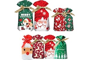 SALADOCY 40 Pezzi Sacchetti Regalo di Natale, Sacchetti con Coulisse, Sacchetti Caramelle Natale, Sacchetti Per Feste