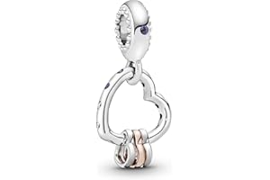 PANDORA - Charm cuore e scritta Family, in argento sterling e placcato in oro rosa 14k