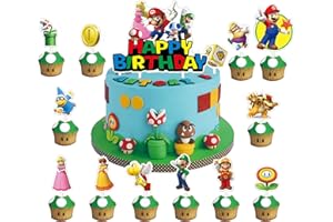SENIDEA 24 Pcs Mario Cake Toppers for Boys Girls, Mario Cake Decorations Mario Cupcake Toppers, Mario Birthday Party Decorations Supplies