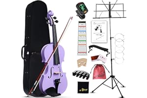 AILEEN MUSIC Aileen Geige 4/4 für Erwachsene Anfänger, Violine Set für Kinder ab 12 Jahre, Teenager Lila Violette Geige Einsteiger Kit Vollständig mit 13 Zubehör, Notenständer, Exklusive Neue Griffbrett Aufkleber