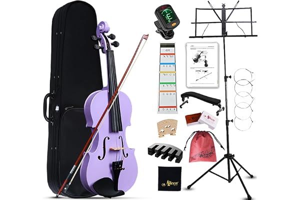Aileen 4/4 Violon pour Adultes Débutants, Kit de Démarrage violon pour Enfants 12+, Ensemble Violon Violet pour Étudiants avec 13 Accessoires, incluant Pupitre, Autocollant Exclusif pour la Touche