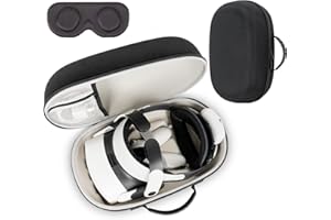 XINGFUDAO Custodia rigida per Meta Quest 3/ Quest 3S – impermeabile, antigraffio, organizzata per cinturino Elite，Con tasca in rete per riporre gli accessori (Nero, L)