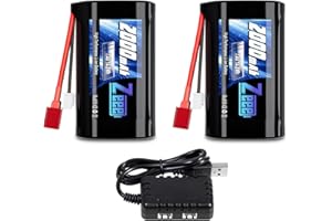 Zeee 2S Batterie Li-ION 7,4V 2000mAh avec Prise Deans T Compatible avec Les Voitures RC à l'échelle 1:10, 1:12, 1:16, Quatre Roues motrices, Voiture RC Haute Vitesse, Bateau RC, camions RC (2pcs)