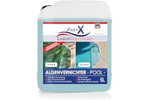 FASTX LIQUIDSOLUTIONS Algenvernichter 5 Liter – Hochwirksamer Pool-Algenentferner für kristallklares Wasser, poolklar, Pool Reinigung, Pool Pflege, Algizid für Pools, Algenfrei