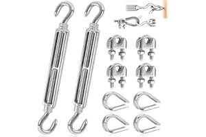 GUOSIYAO Tensor De Acero Inoxidable Tensores De Alambre M6 Tensor Cable Ajustable Con Abrazadera De Cuerda y Guardacabos De Cuerda Tensor De Alambre Para Tendedero Escalada Al Aire Libre 10Pcs (CC, M6-10Pcs)